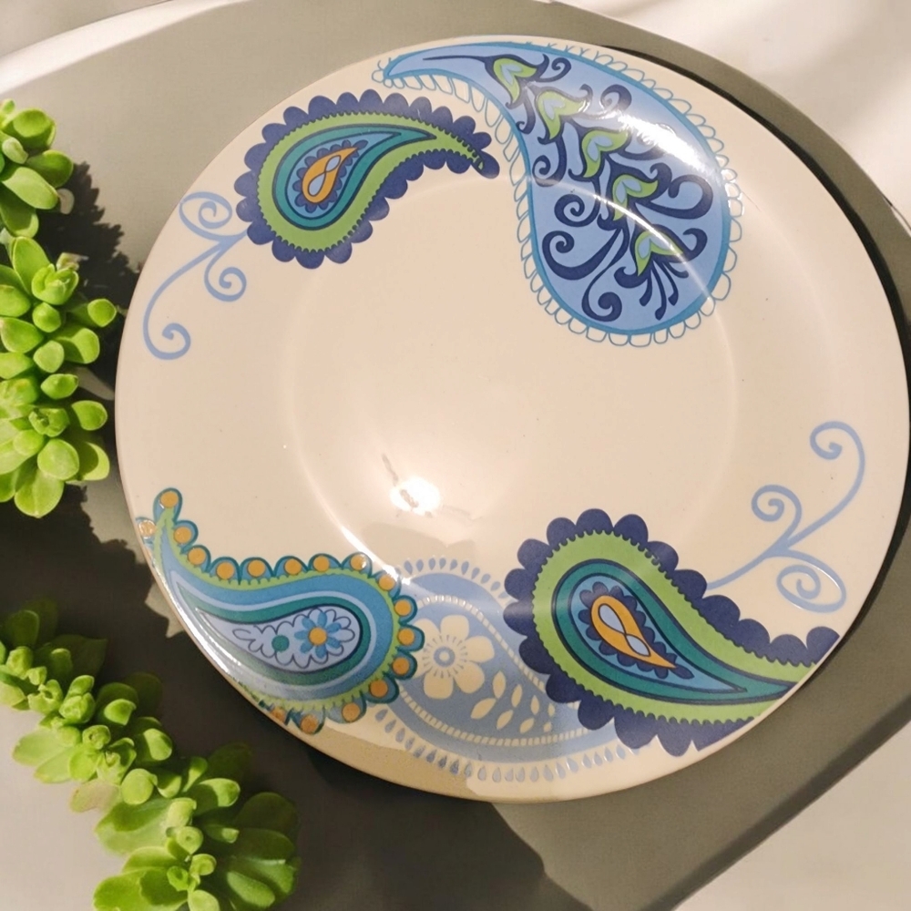 Floral Multicolored Green Blue 4 side Stoneware salad plates ..
